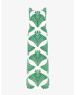 Ro&zo Fan-Print Square-Neck Woven Maxi Dress - Green