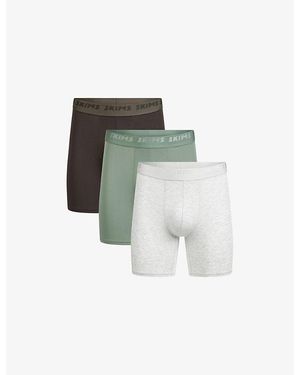 Skims Branded-Waistband Pack-Of-Three Stretch-Jersey Boxer Briefs - Green