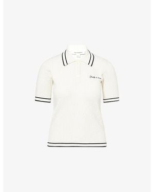 Sporty & Rich Signature Logo Mini Cable Woven Polo Top - White