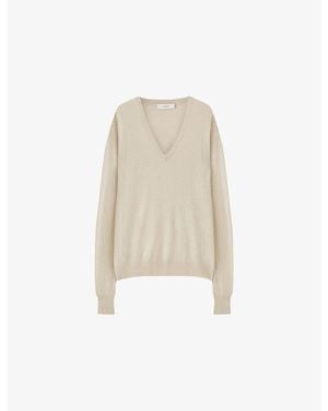JOSEPH Cashair V-Neck Cashmere Sweater - Natural