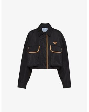 Prada Re-Nylon Contrast-Trim Cropped Jacket - Black