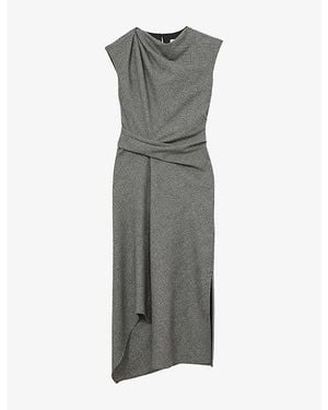 Reiss Clara Cinched-Waist Wool-Blend Midi Dress - Grey