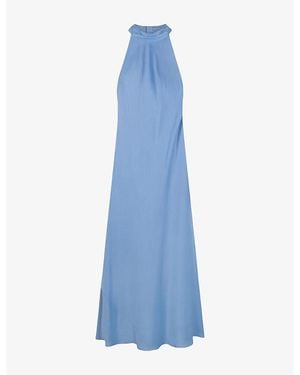 OMNES Milos High-Neck Satin Maxi Dress - Blue