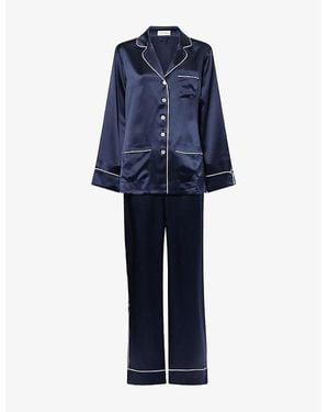 Olivia Von Halle Coco Pipe-Trim Silk-Satin Pyjamas - Blue