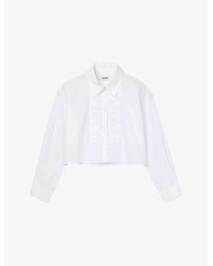 Sandro Bow-Embellished Cropped Cotton Shirt - White