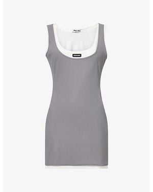 Miu Miu Logo-Patch Layered Jersey Mini Dress - Grey