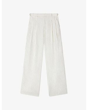 Sandro Striped Wide-Leg Linen-Blend Suit Trousers - White