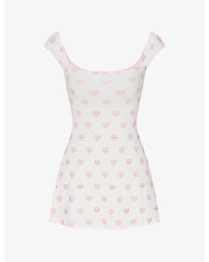 Skims Logo-Pointelle Cotton-Jersey Mini Dress - White