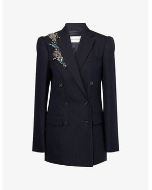 Dries Van Noten Bafy Crystal-Embellished Double-Breasted Wool Jacket - Blue