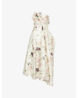 Erdem Floral-Print Cloud Satin Midi Dress - Metallic