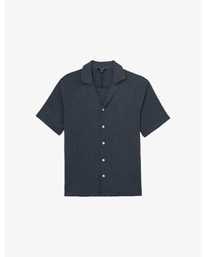 Reiss Knox Short-Sleeve Textured Stretch-Woven Shirt - Blue