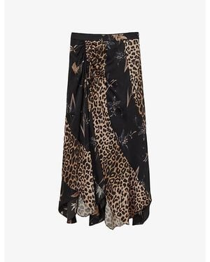 AllSaints Arleen Leopard-Print Stretch-Woven Maxi Skirt - Black