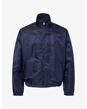 Bottega Veneta Embroidered-Logo Funnel-Neck Woven Jacket - Blue