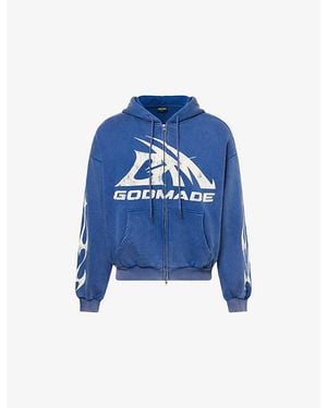 GODMADE Logo-Print Zip-Up Cotton Hoody - Blue
