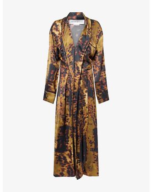 Victoria Beckham Wrap Shawl-Collar Woven Midi Dress - Brown