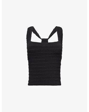 Peachy Den Cindy Racer-Back Stretch-Woven Top - Black