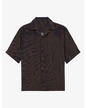 Reiss Shindora Plissé Printed Cuban-Collar Woven Shirt - Black