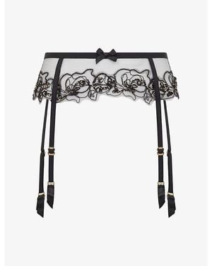 Agent Provocateur Lindie Floral Mesh Suspender Belt - Black