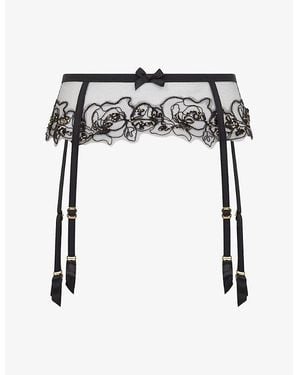 Agent Provocateur Lindie Floral Mesh Suspender Belt - Black