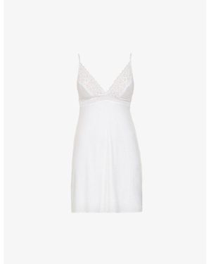 Wacoal Raffine Lace-Trim Stretch-Jersey Chemise - White
