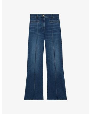 Reiss Claude Flared-Leg Pintuck Stretch-Denim Jeans - Blue