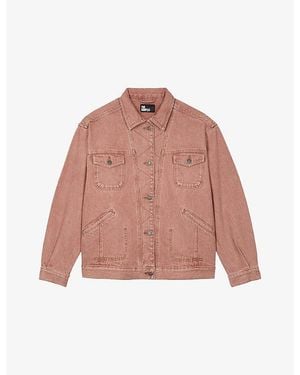 The Kooples Oversized-Fit Short Denim Jacket - Pink
