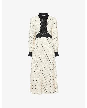 ME+EM Polka-Dot Collared Woven Midi Dress - White