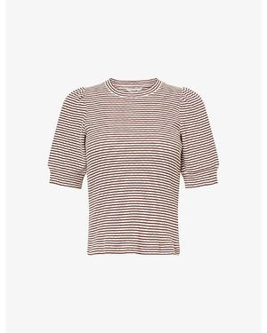 ME+EM Striped Pouf-Sleeve Cotton-Knitted Top - Pink