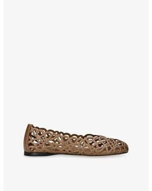 Loewe Petal Anagram Leather Ballet Flats - Brown