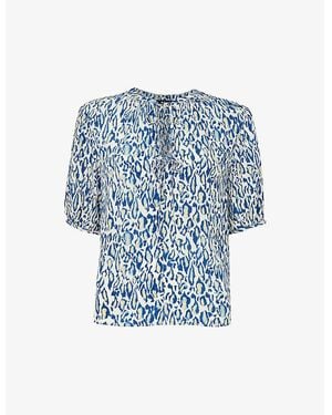 Whistles Jessie Leopard-Print Short-Sleeve Woven Blouse - Blue