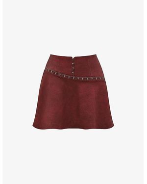 Mistress Rocks Zip-Embellished High-Rise Vegan-Leather Mini Skirt - Red