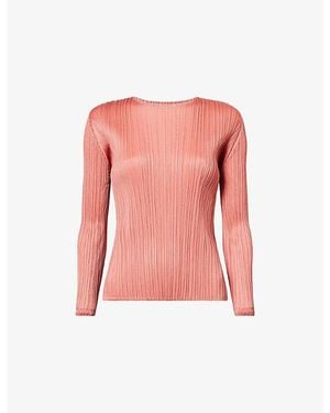 Pleats Please Issey Miyake Monthly Colors: October Long-Sleeves Knitted Top - Pink
