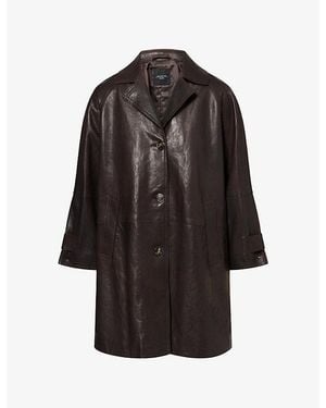 Weekend by Maxmara Single-Breasted Midi Leather Overcoat - Black