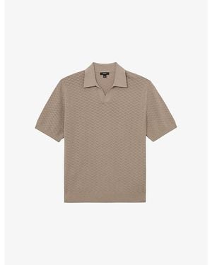 Reiss Sol Textured Knitted Polo Shirt - Natural