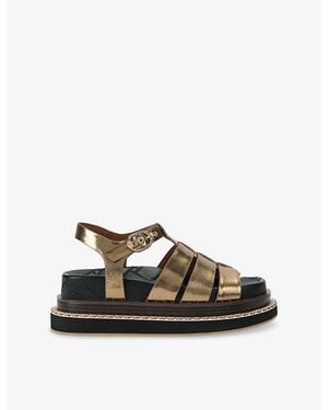 Kurt Geiger Orson Eagle Leather Fisherman Sandals - Black