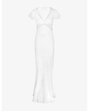 OMNES Meadow Flutter-Sleeved Woven Bridal Gown - White
