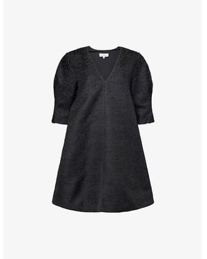 Stine Goya Bead-Embellished Puff-Sleeve Woven Mini Dress - Black