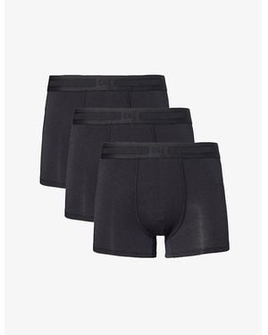 CHE Elasticated-Waistband Pack Of Three Stretch-Woven Trunks - Black