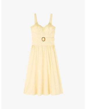 LK Bennett Alessia Square-Neck Belted Cotton Midi Dress - Metallic