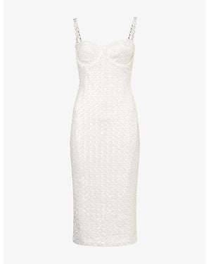 Nadine Merabi Nina Sequin-Embellishment Stretch-Woven Midi Dress - White