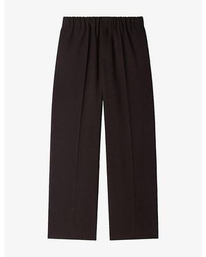 Sandro Elasticated-Waist Wide-Leg Stretch-Woven Trousers - Black