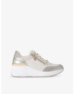 Carvela Kurt Geiger Skyline Crystal-Embellished Wedge Leather Low-Top Trainers - White