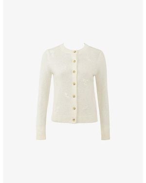House Of Cb Poppie Scatter-Floral Wool And Cashmere Cardigan - White