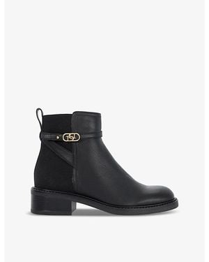 Dune Praisley Brand-Buckle Block-Heel Leather Ankle Boots - Black