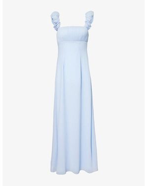 Six Stories Pleated-Strap Square-Neck Chiffon Maxi Dress - Blue