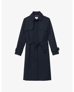 Sandro Pleated-Panel Twill Trench Coat - Blue