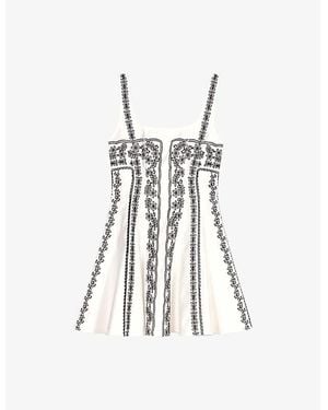 Maje Floral-Embroidered Square-Neck Linen-Blend Mini Dress - White