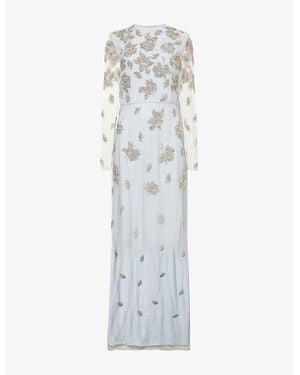 Erdem Long-Sleeve Crystal-Embellished Tulle Gown - Blue