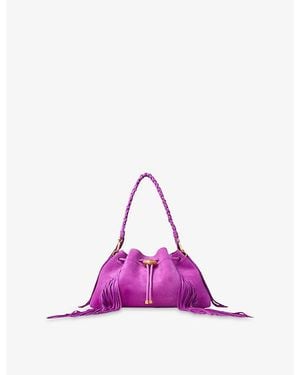 Jimmy Choo Cinch Medium Fringe Suede Handbag - Purple