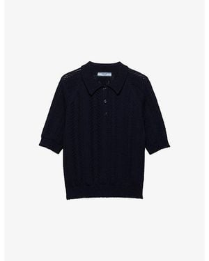 Prada Short-Sleeve Openwork-Knit Cotton Polo Shirt - Blue